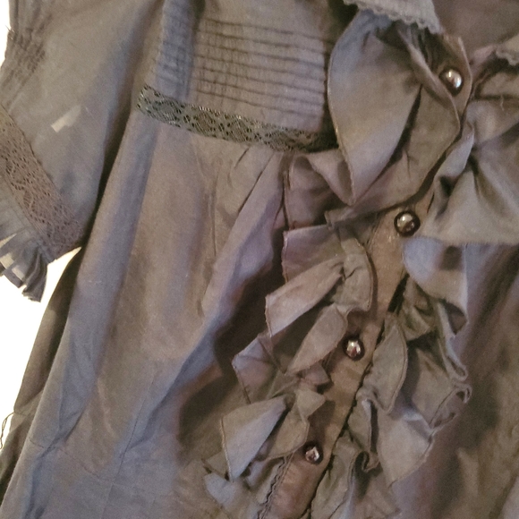 KENZIE designer goth Prarie dress navy blue cottagecore size Medium ruffle lace - Picture 5 of 11